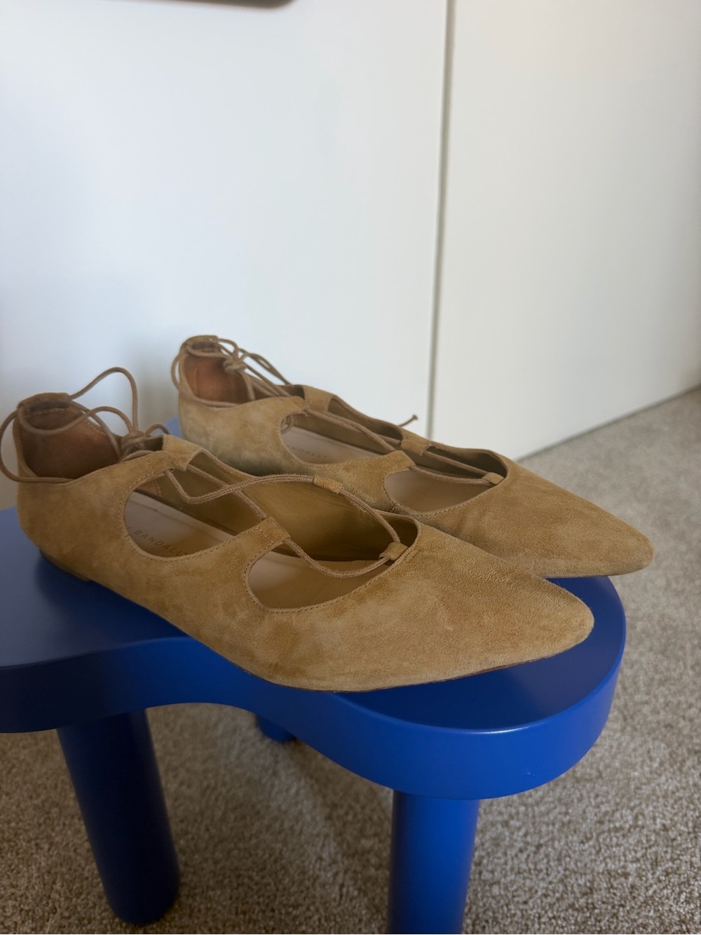 Loeffler Randall Camel Suede Lace-Up Pointed Flats